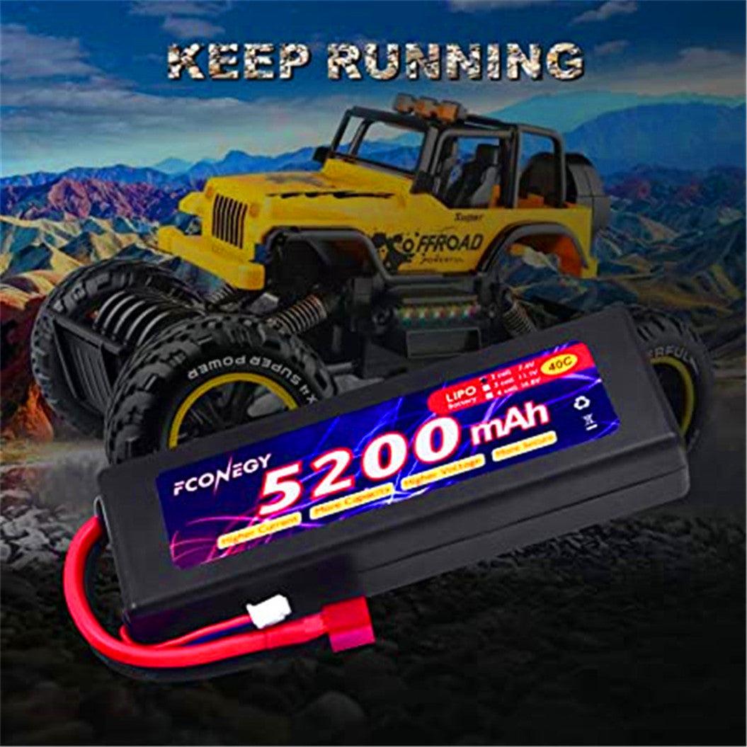 Batterie LiPo 7,4 V 5 200 mAh avec connecteur Deans T pour chars RC, camions et bateaux RC, voitures RC Grasshopper