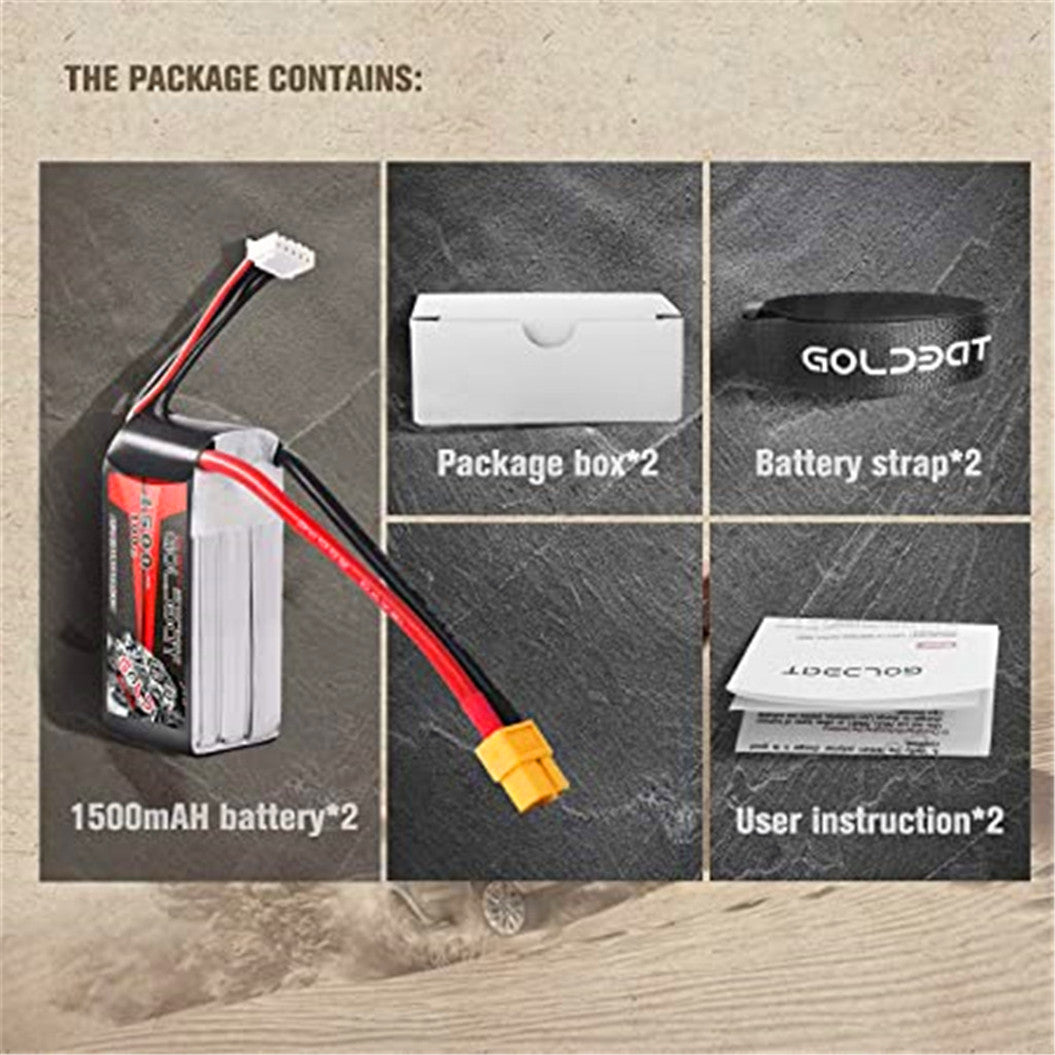 2 packs 11.1V 1500mAh Lipo battery with XT60 connector for RC Car, Vortex, Airplane Helicopter Drone and FPV