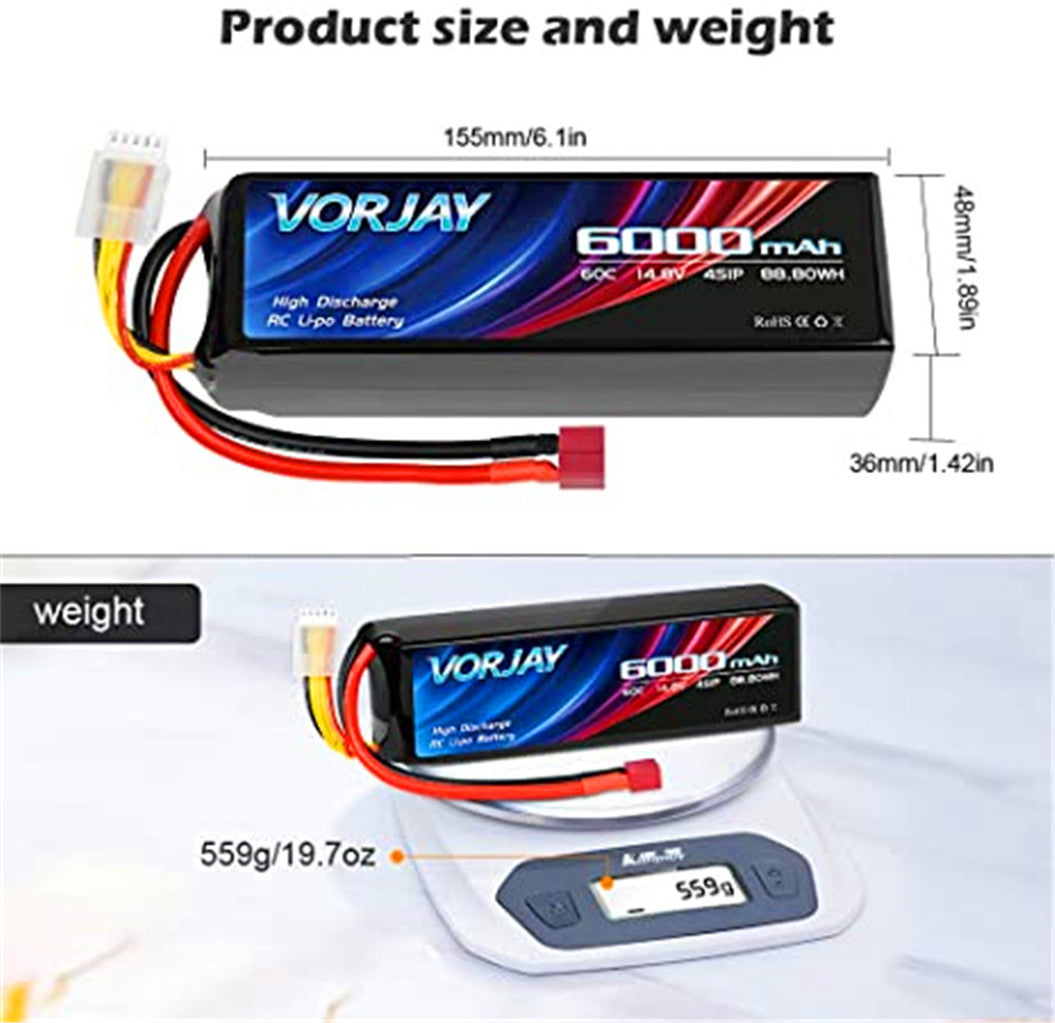 Batería de LiPo de 14,8 V y 6000 mAh con conector Deans T y conector XT 60 para helicópteros, aviones, coches RC y aviones RC