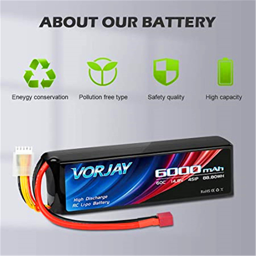 Batería de LiPo de 14,8 V y 6000 mAh con conector Deans T y conector XT 60 para helicópteros, aviones, coches RC y aviones RC