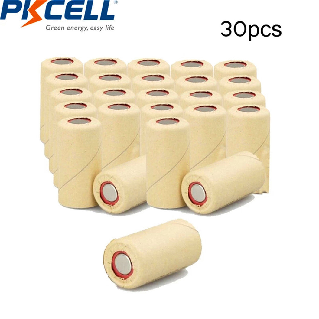 30 Peças Bateria Recarregável 2200mAh 1.2V NiCd Sub C para Ferramentas Elétricas - Envolta em Papel (Topo Plano) 10C Alta Descarga SC