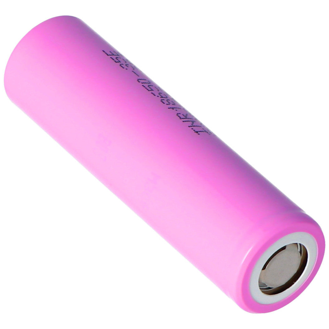 INR18650-35E 3.6 volt battery 3500mAh 18.55x65.25mm flat positive pole, selectable with or without soldering lugs