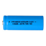 18500 600mAh 3.2V LiFePo4 battery, note dimensions approx. 49.95x18.15mm button
