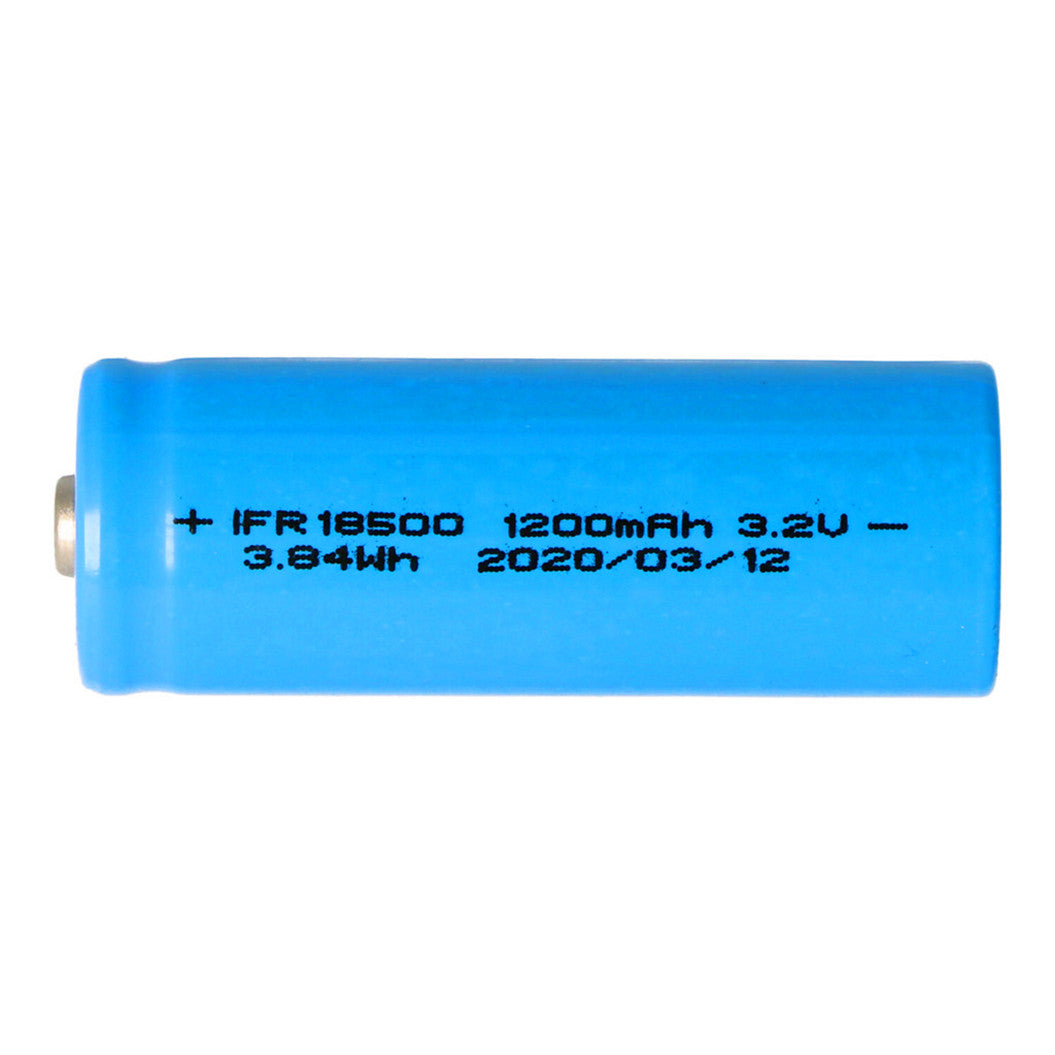 IFR 18500 1200mAh 3.2V LiFePO4 battery button on top, size approx. 50.7x18.15mm