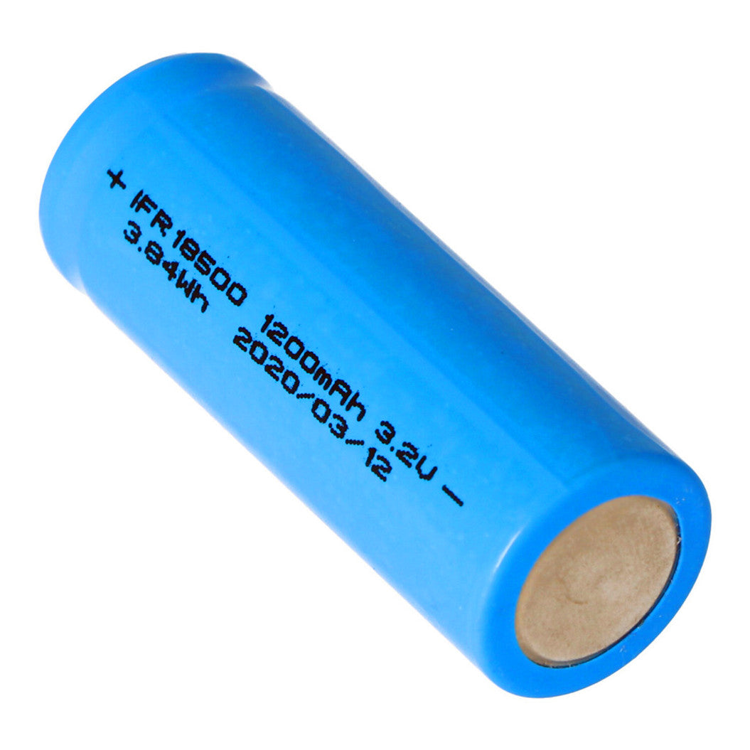 IFR 18500 1200mAh 3.2V LiFePO4 battery button on top, size approx. 50.7x18.15mm