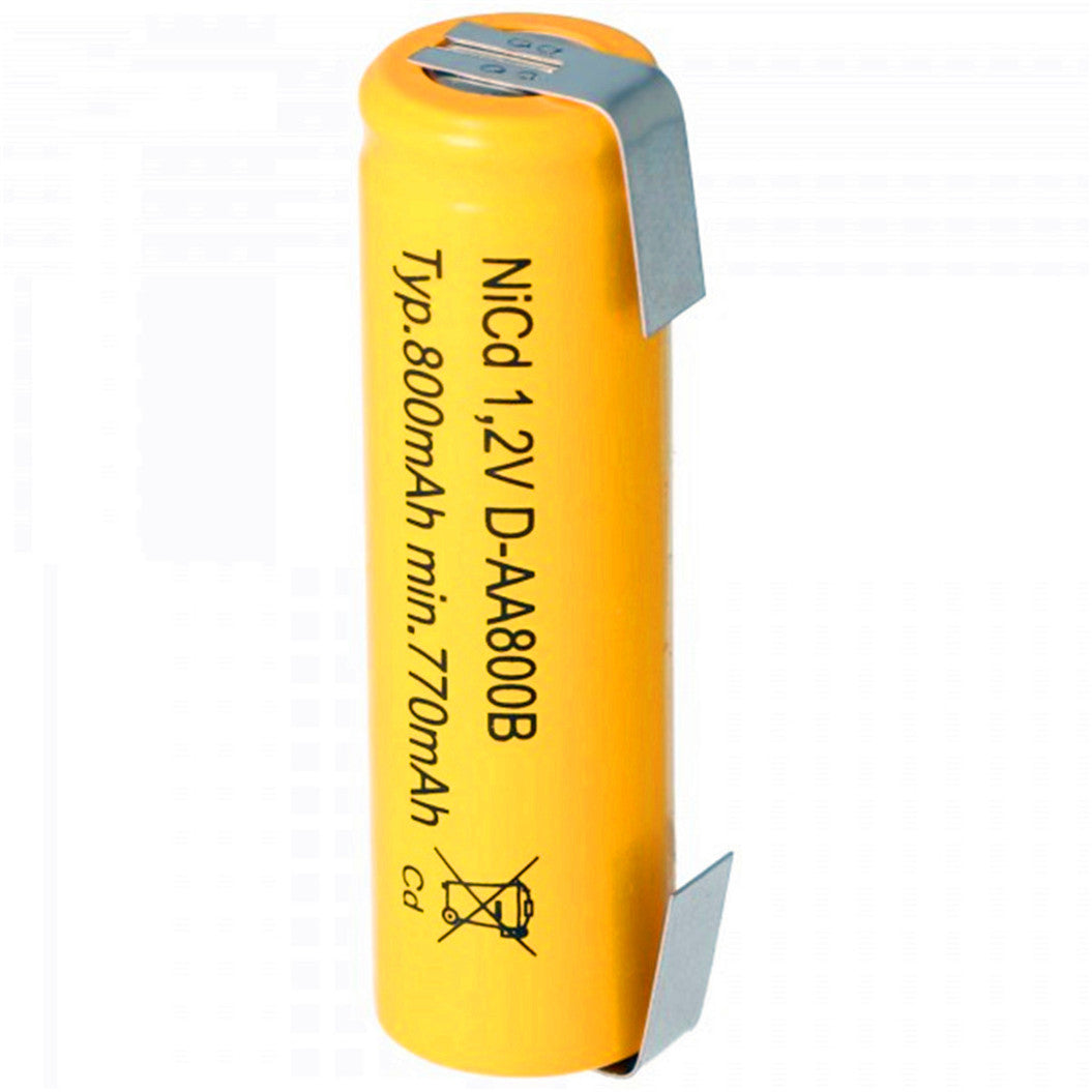 Flat nickel-cadmium battery Mignon 1.2V 800mAh AA with U-shaped soldering tag