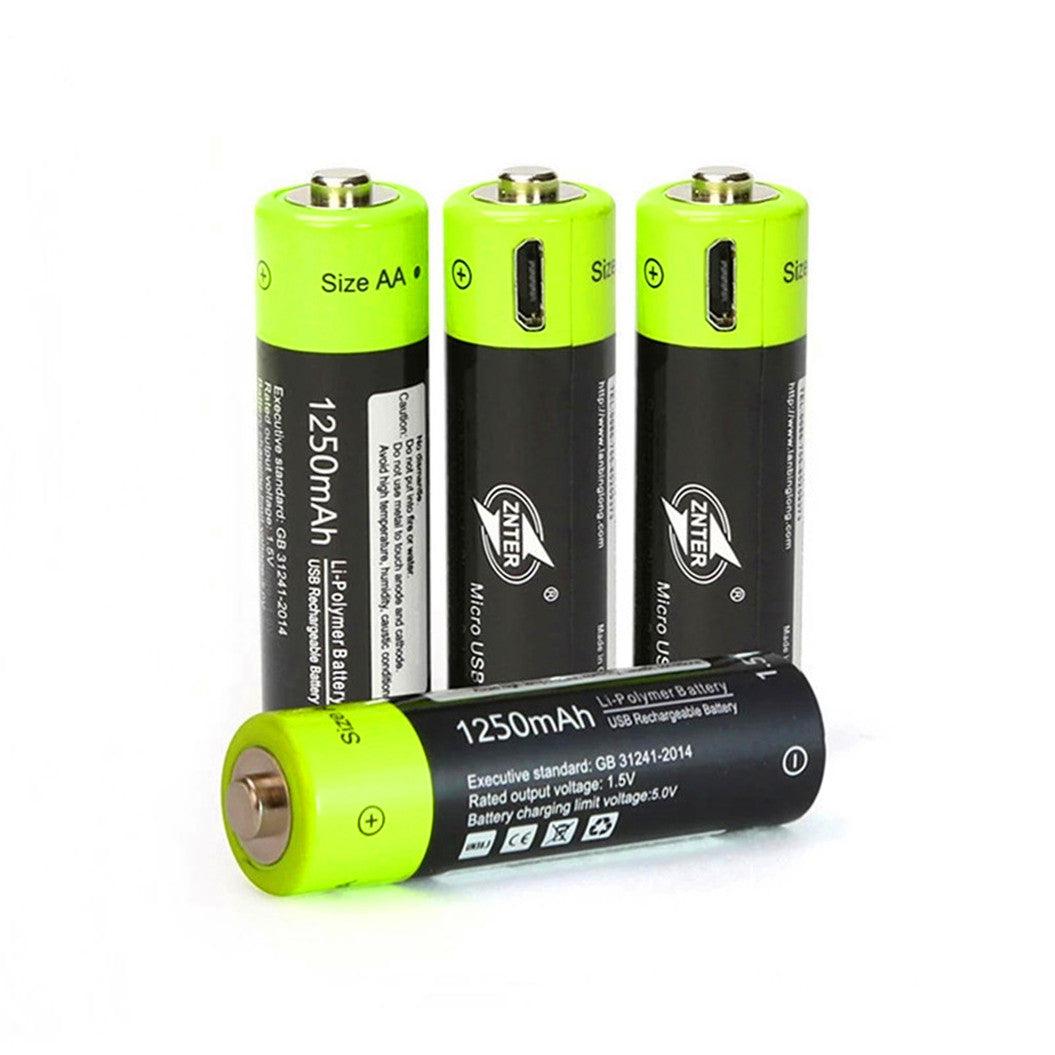 2 pieces / set AA battery 1.5V 2A 1250mAh micro USB lithium battery with charging cable