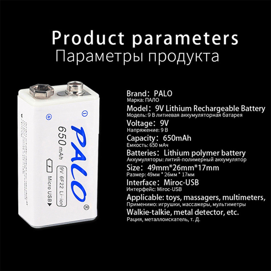 2 pieces 650mAh Micro USB 6F22 9V Li-ion Lithium Battery for Remote Control Helicopter Model Microphone Toy