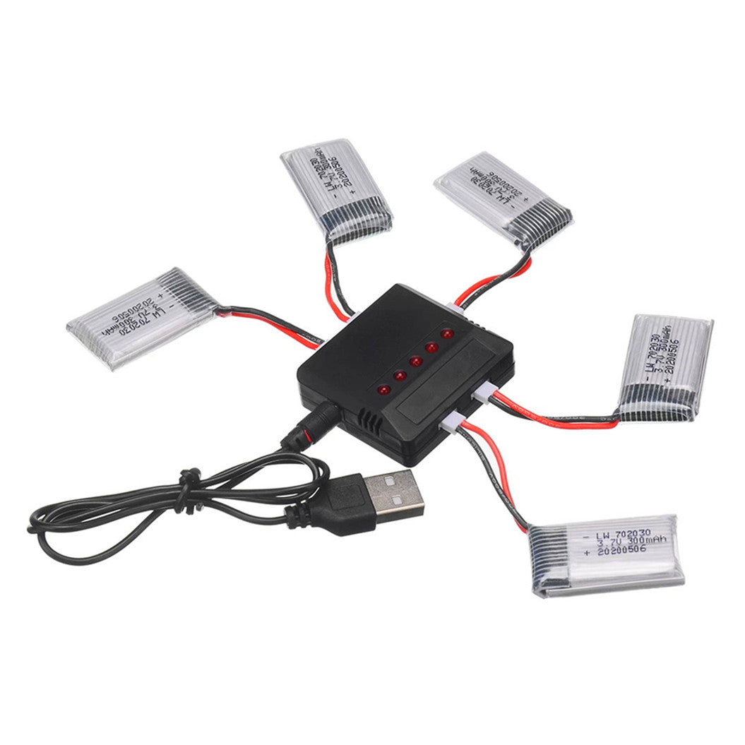 Lot de 5 batteries Lipoly 3,7 V 300 mAH avec chargeur pour drone télécommandé Udi U816 U830 F180 E55 FQ777 FQ17W Hubsan H107