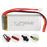 7.4v 1800mah 903472 lithium polymer battery with T plug can use forModel airplanes car models boat models