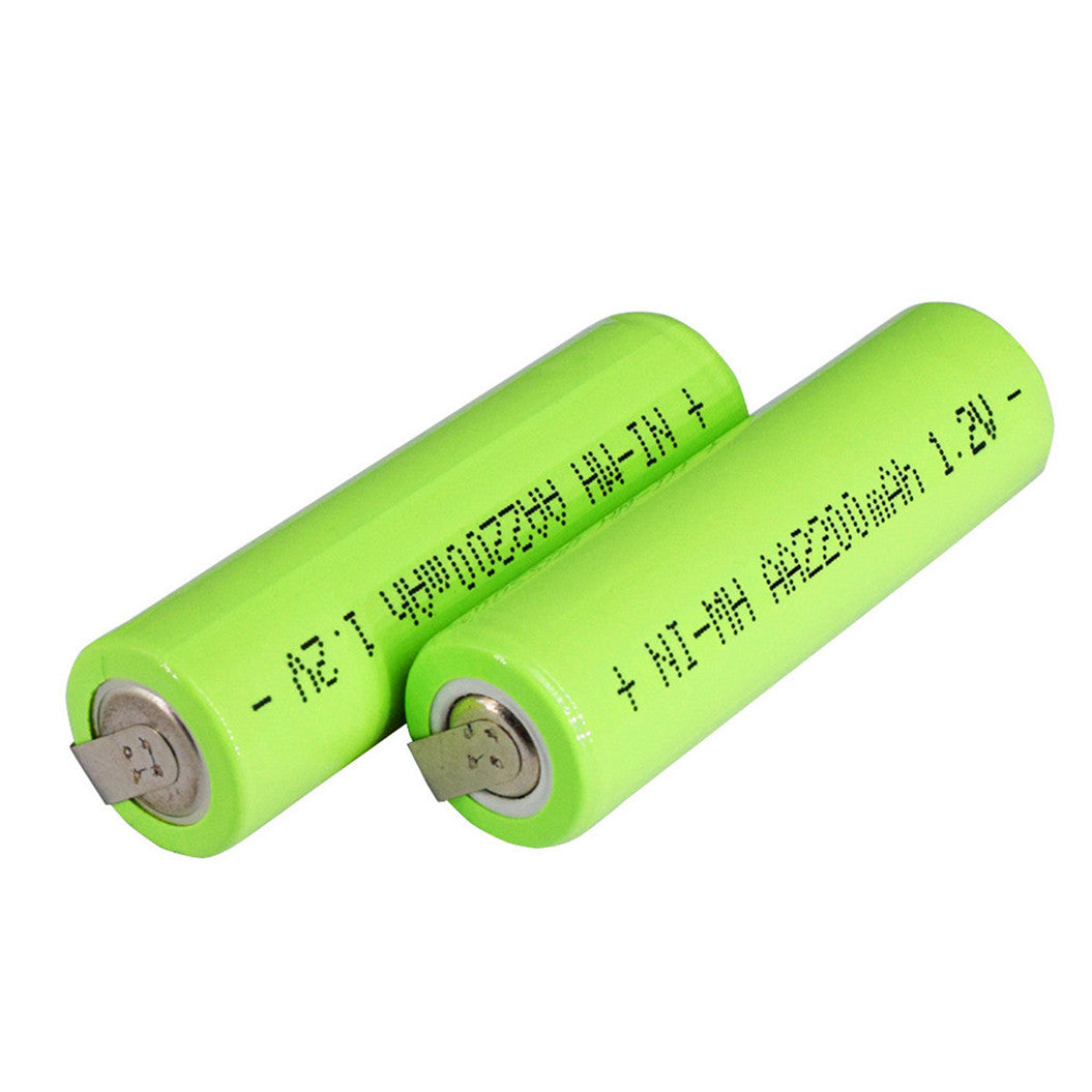 2pcs 1.2V AA rechargeable battery 2200mah Nimh Cell Welding Tab for Electric Shaver Toothbrush