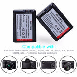 2Pcs 2000mAh NP-FW50 Camera Battery + LCD USB Dual Charger for a6500 a6300 a6000 a5000 a3000 NEX-3 a7R