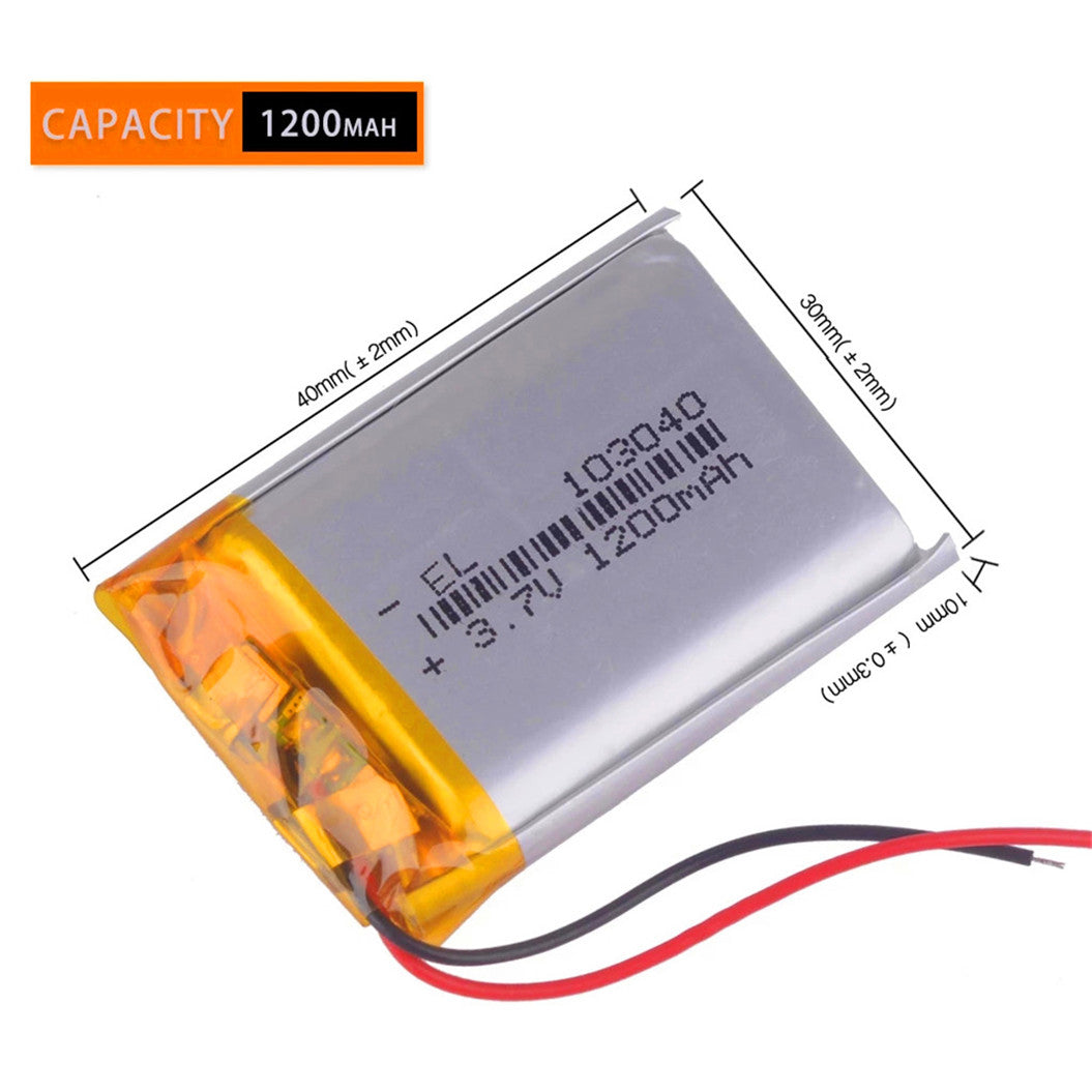 3.7 V 1200 mAh 103040 polymer lithium-ion battery for MP3 player VR DVR MP4 MP5