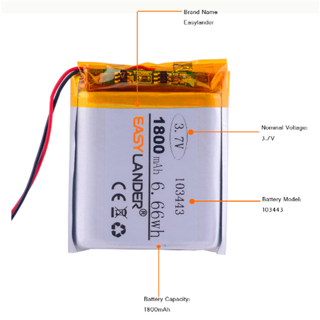 103443 3.7V 1800mah lithium polymer battery for GPS navigator Car DVR radio TD-V26 JH-MD07D