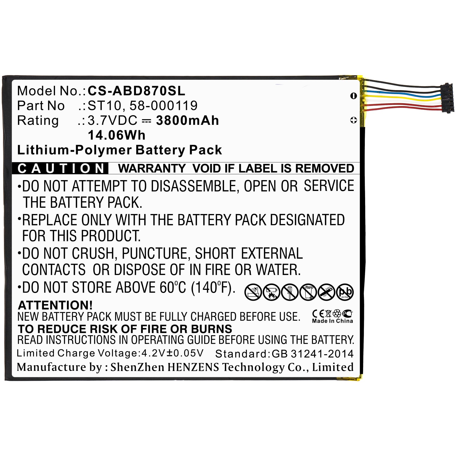 3.7V 3800mAh Tablet Battery for B00VKIY9RG Kindle Fire HD 10 Kindle Fire HD 10.1 SR87CV SR87MC Li-Polymer