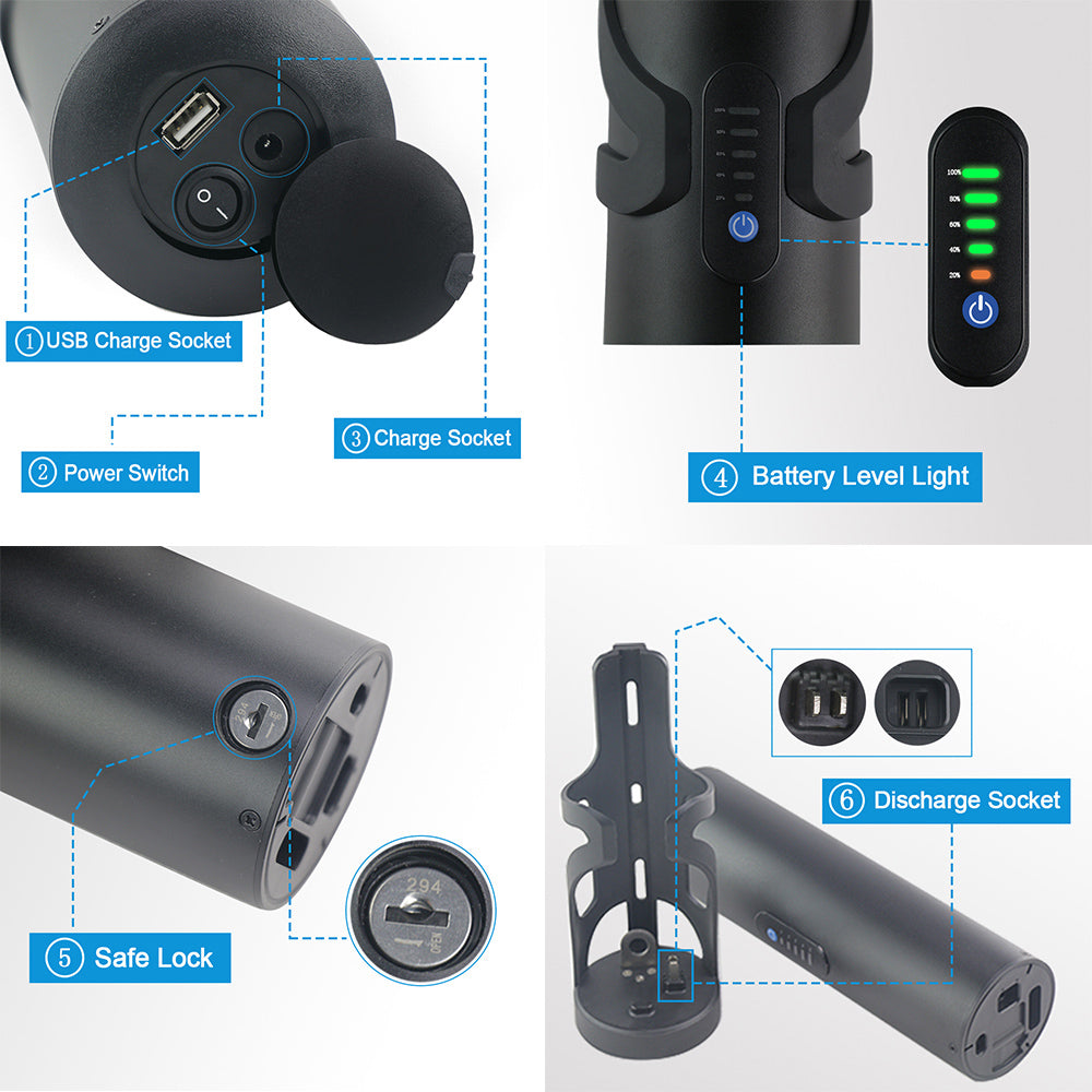 36V 9Ah 전기 자전거 모터 리튬 이온 배터리, 20A BMS 내장, 충전기 포함, 야외용 U005 블랙