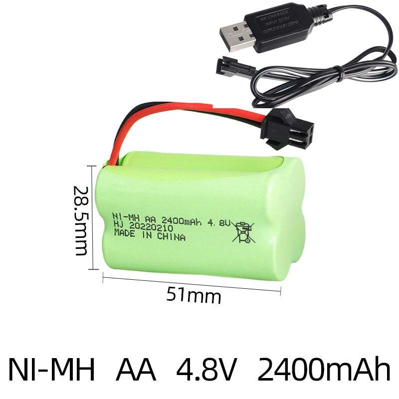 Paquete de batería AA NiMH de 4,8 V y 2400 mAh con cargador USB para juguetes de control remoto
