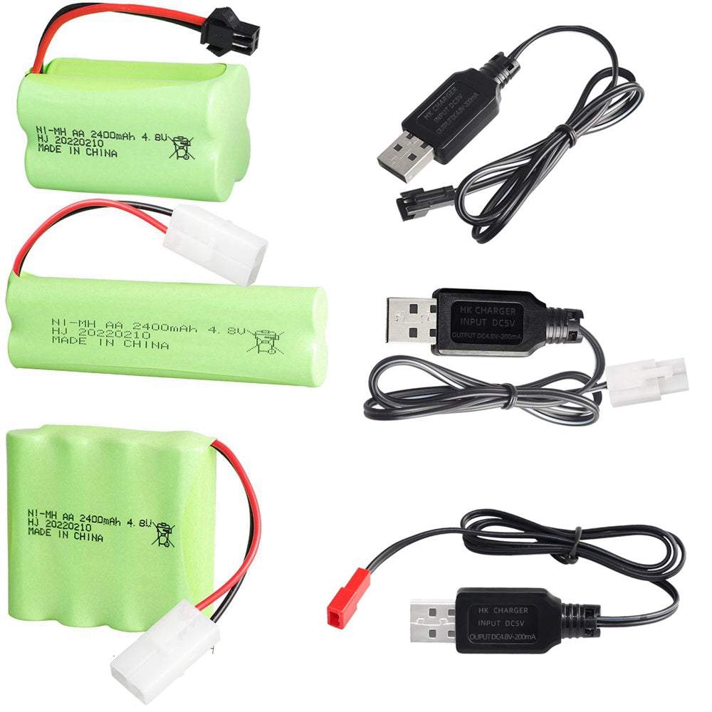 Bateria NiMH 4.8V 2400mAh Tipo AA com Carregador USB para Brinquedo de Controle Remoto