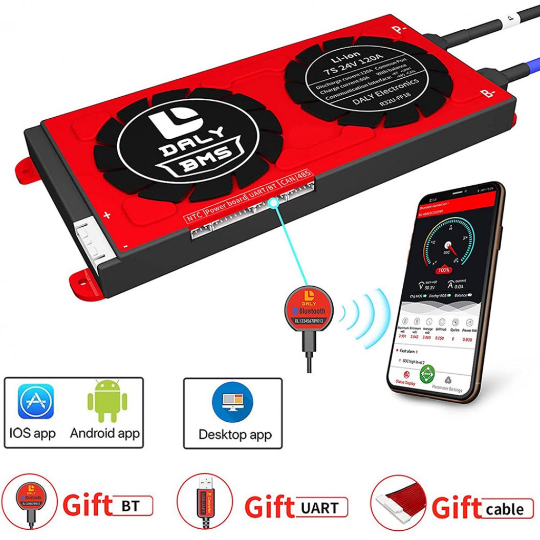 Batería de ion de litio Daly Smart Bms 7S 24 V 120 A con Bluetooth 2095212