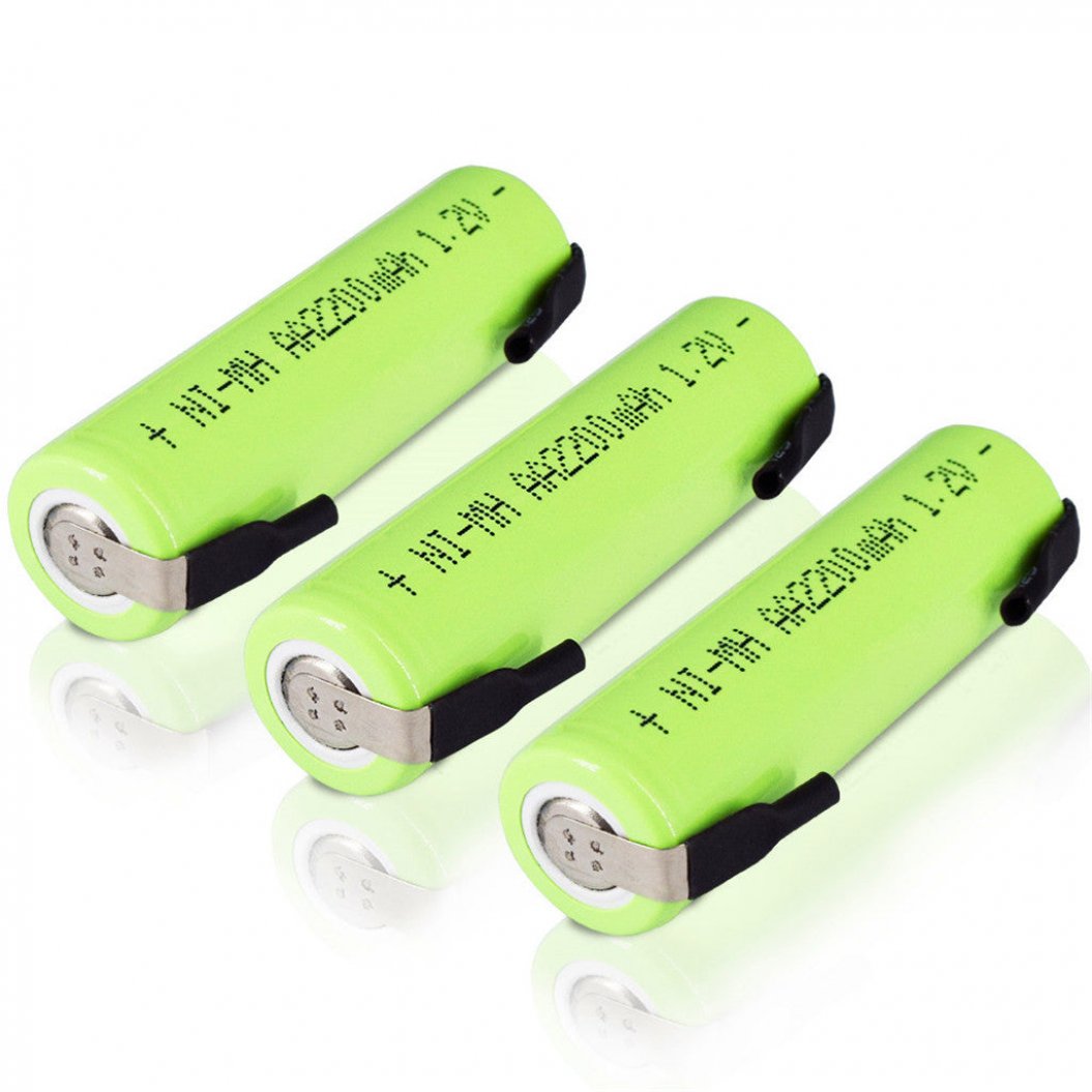 2pcs 1.2 V AA battery 2200mah nimh cell green shell with welding tabs for electric shaver toothbrush