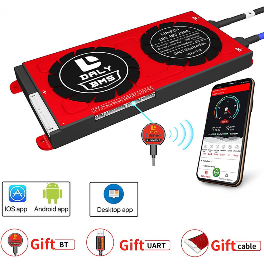 Line Code Bms Daly Smart Bms Lifepo4 Li-ion 16S 48V 60V 150A Bluetooth BMS Board 20 ...