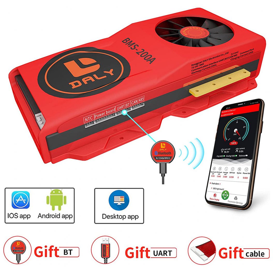 Daly Smart Bms Li-ion 7S 24V 200A avec ventilateur Bluetooth 52130235