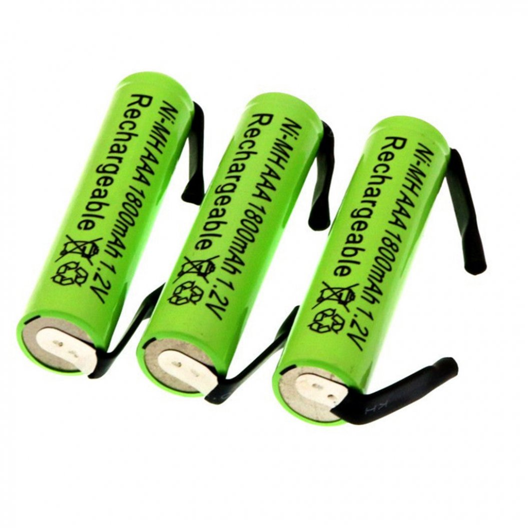 2pcs 1.2V Ni-MH AAA Battery Cell, 1800mAh with Solder Tabs for Braun Electric Shaver, Razor, Toothbrush