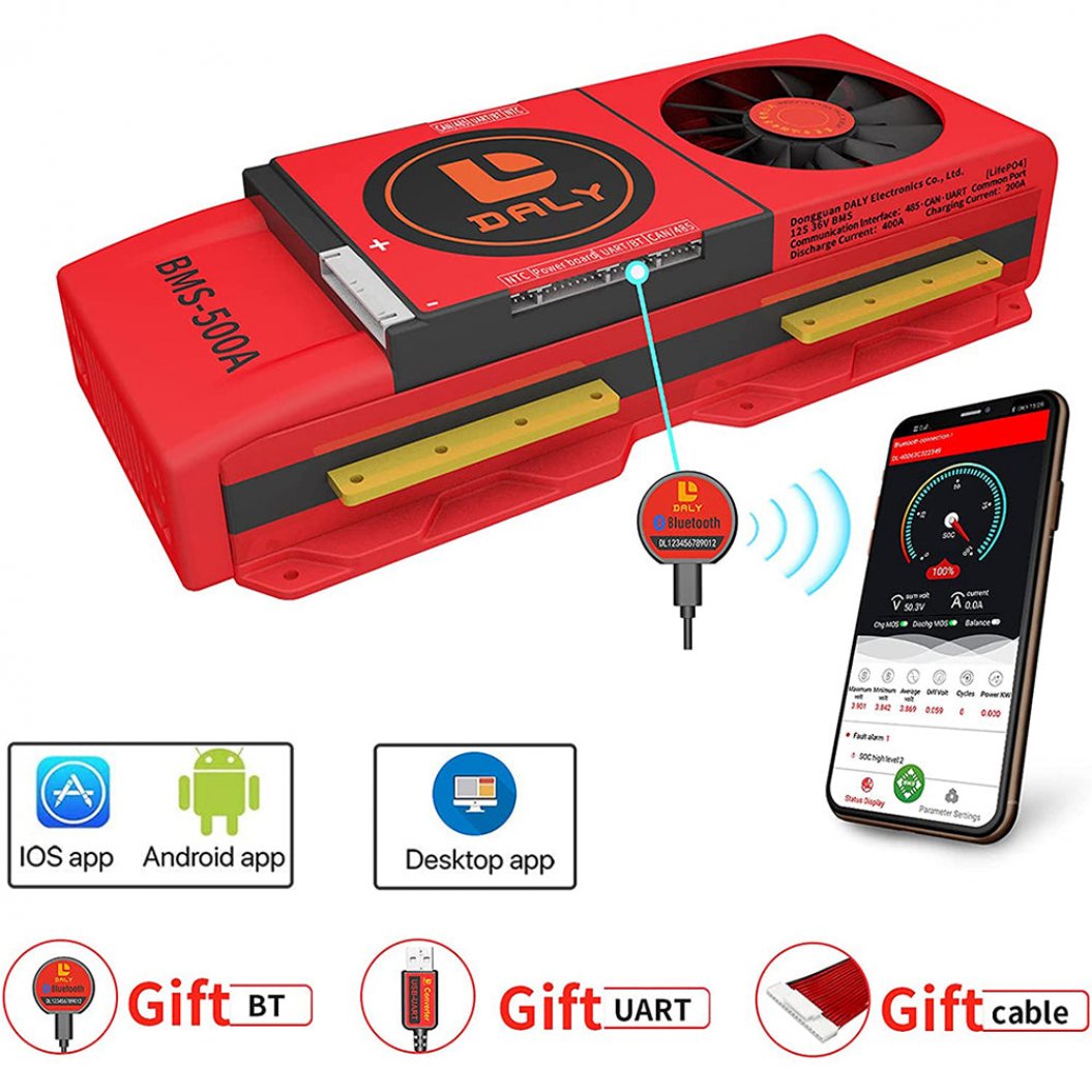 Daly Smart Bms Lifepo4 12S 36V 400A con ventilador Bluetooth 52 130 257