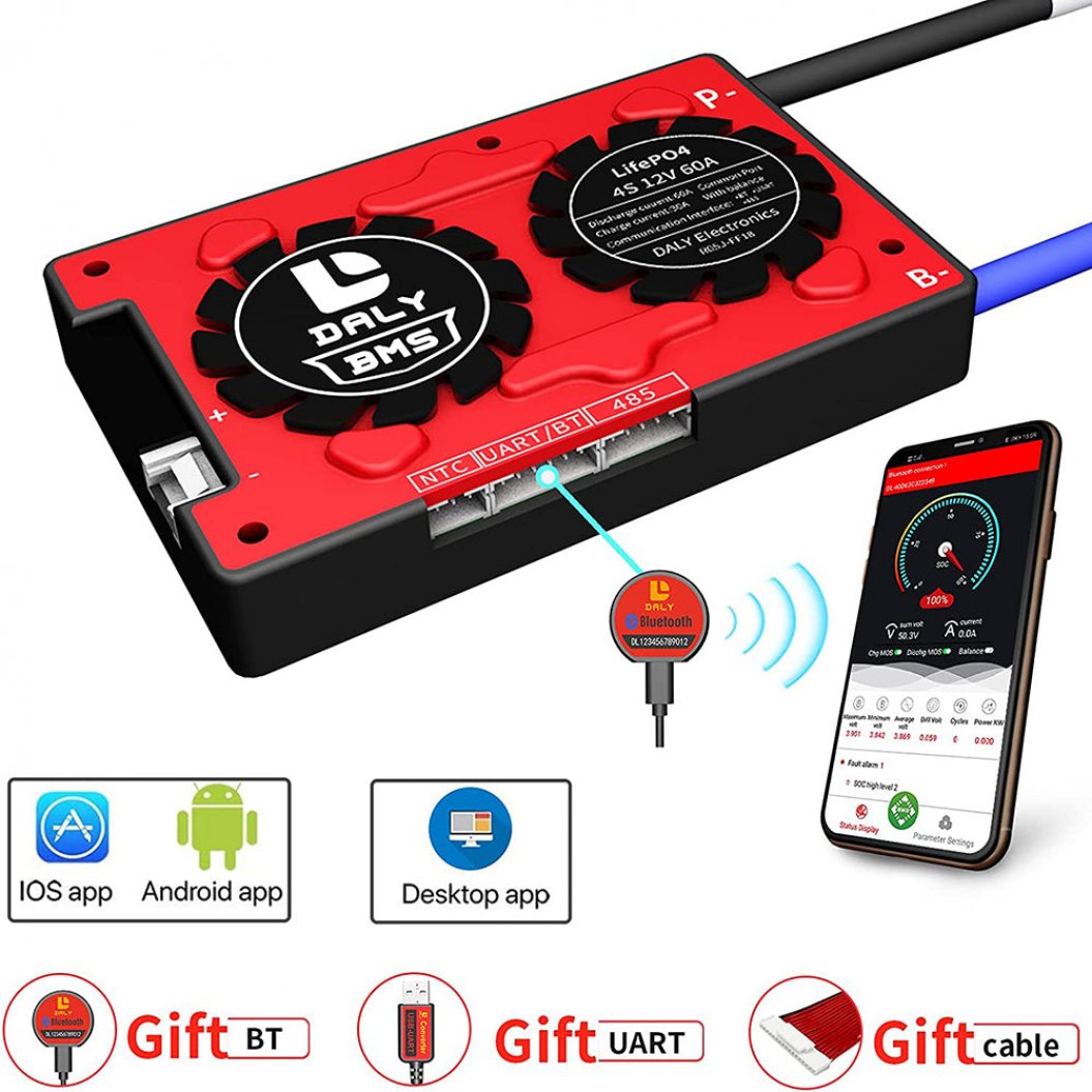 Daly 스마트 BMS Lifepo 4S 12V 60A 블루투스 BMS 보드 리튬 배터리 보호 보드