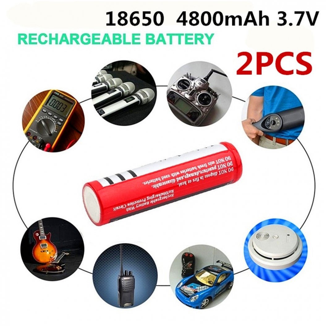 2pcs 4800mAh 3.7V 18650 Rechargeable Lithium Li-ion Battery for Flashlight GTL EvreFire
