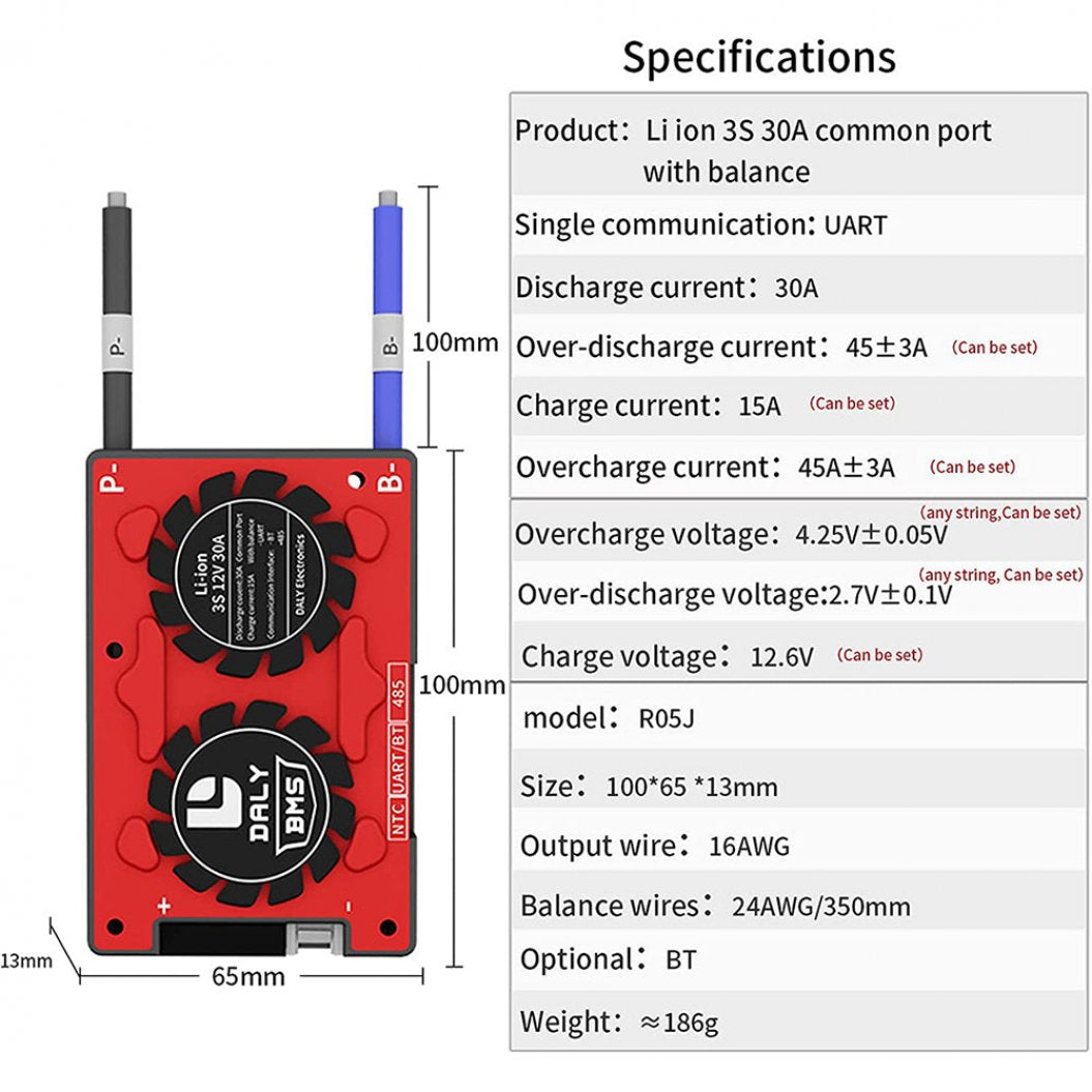 Daly BMS Li-Ion 3S 12V 30A BMS Li-Ion Separate Lithium Battery BMS