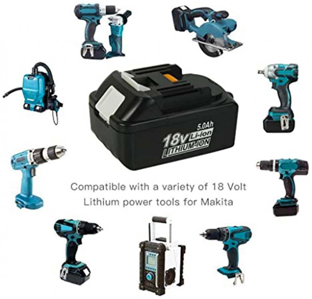 Batterie de rechange lithium-ion 18 V 5,0 Ah pour Makita BL1860, BL1850B, BL1850